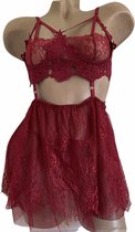 Lingerieset met kant onesize 36-38 donkerrood