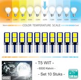 10x T5 CANBus Led Lamp set 10 stuks | Helder Wit | 240LM | 6000k | 6500k | 12V | 4 SMD 3030 | Verlichting | W3W W1.2W Led Auto-interieur Verlichting Dashboard Warming Indicator Wig