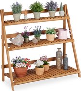 Relaxdays plantenrek hout - 3 etages - plantentrap - bloemenrek - plantenladder - staand - L