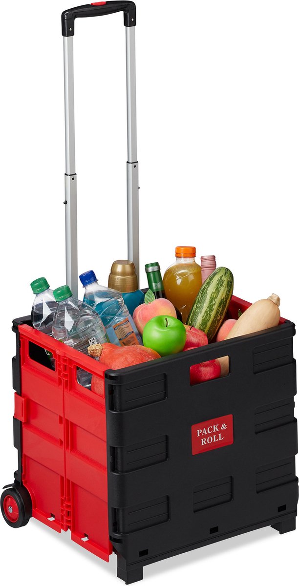 Relaxdays boodschappentrolley - vouwkrat - krat op wielen - boodschappenkar - inklapbaar - rood