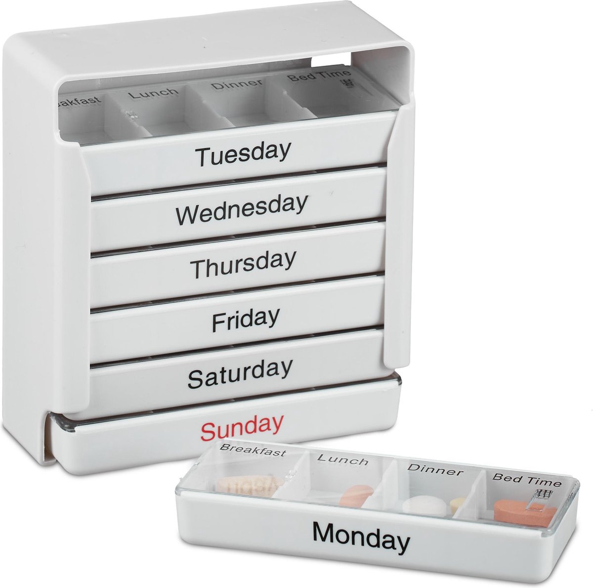 Relaxdays pillendoos 7 dagen - 4 vakjes - medicijndoosje met dagdelen - medicijncassette