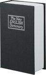 Gesloten zwarte boekkluis met opdruk 'The New English Dictionary'.