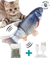 Beasti Toys Kattenspeelgoed Vis - Elektrisch - USB oplaadbaar - Kattenspeeltje - Speelgoed Katten - Interactief - Actief & Blije Kat - Kattenspeeltjes - Zakje Catnip -Blauwe vis - 29 cm