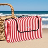 Relaxdays Picknickkleed - rood-wit gestreept - 200x200 cm - fleecedeken - xxl campingkleed