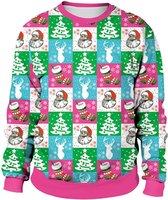 Foute kersttrui roze met figuurtjes maat extra large