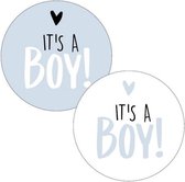 50x Sluitsticker It's a Boy! | 2 Kleuren | Blauw |  Wit | 40 mm | Geboorte Sticker | Sluitzegel | Sticker Geboortekaart | Baby nieuws | Zwangerschap | Luxe Sluitzegel