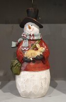 Sneeuwman sjaal pop hout rood wit groen decoratie beeld 28 cm met konijn & tas | US1170050B | Home Sweet Home