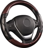 Luxe Stuurhoes Auto - Voor 37-38 cm Stuurwiel - Zwart met Bruin Carbon Fiber