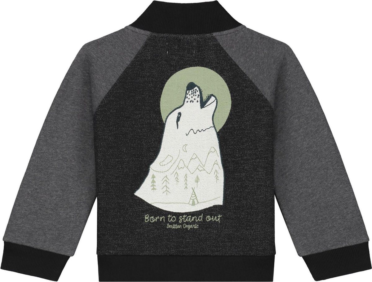 Smitten Organic Wolf Geborduurd Block Color Melange Sweat Jacket