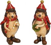 Wurm | Egel met Kerstmuts | Decoratie | Winter - Kerstdecoratie | Polyresin| Set van 2 | 4x9x4cm