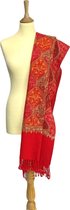 Kashmiri dames sjaal - rood met goudkleurig tinten design