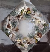 Kerstkrans - wanddecoratie - dennenappel/zilver/kerstballen - Ø34cm