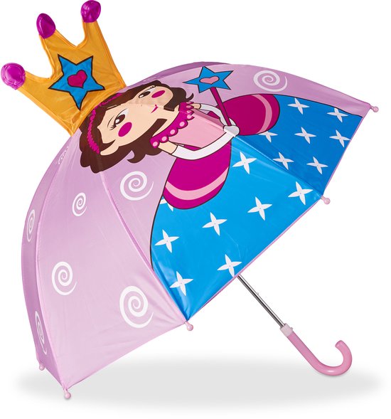relaxdays kinderparaplu diermotief - 3d paraplu - meisje - jongen - kinder paraplu Prinses