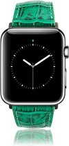 Geschikt voor Apple Watch Bandje - Croco Groen Leer - Series 1/2/3/4/5/6/7/SE - 42/44/45mm - Red Connectors - Oblac®