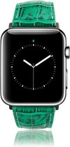 Geschikt voor Apple Watch Bandje - Croco Groen Leer - Series 1/2/3/4/5/6/7/SE - 42/44/45mm - Rosé Gold Connectors - Oblac®