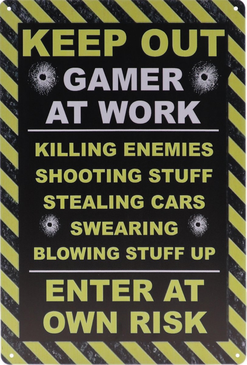 Wandbord – Keep Out - Gamer - Vintage - Retro - Wanddecoratie – Reclame bord – Mancave - Restaurant – Kroeg - Bar – Cafe - Horeca – Metal Sign – 20x30cm
