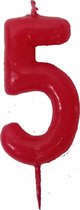 Verjaardagkaarsje cijfer 5 - rood - met prikker - 5 jaar oud - set van 6 stuks
