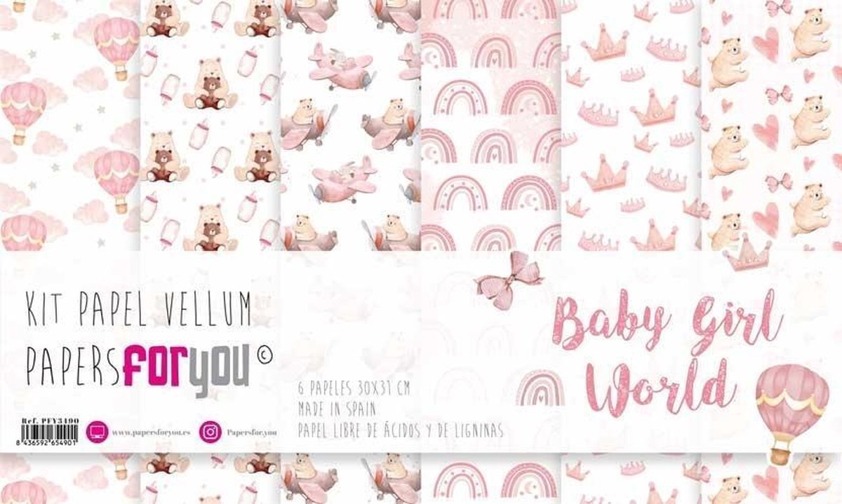 Baby Girl World 12x12 Inch Vellum Pack (6pcs) (PFY-3490)