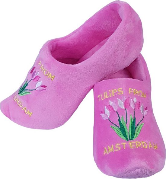 Elcee-Haly – Klomp sloffen – Roze Pantoffelklomp met Tulpen boeket – Warme sloffen – Roze – Maat 44/45