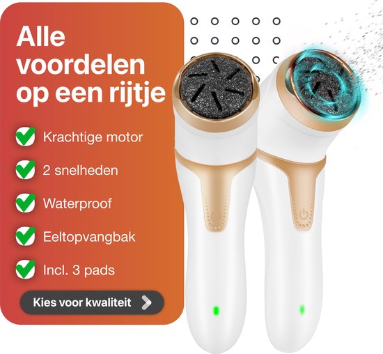 Smarttech® Elektrische Eelt verwijderaar | USB Oplaadbaar | Pedicure Apparaat | Voetvijl | Voeten verzorging | Waterdicht | Draadloos | Voetvijl | Incl. 3 Extra Kristallen Schuurpads | Wit - Smart-Tech