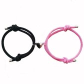Magnetische Hartjes Armband Set voor Hem en Haar - Zwart / Roze - Romantisch Liefdes Cadeau - Mannen Cadeautjes - Cadeau voor Man