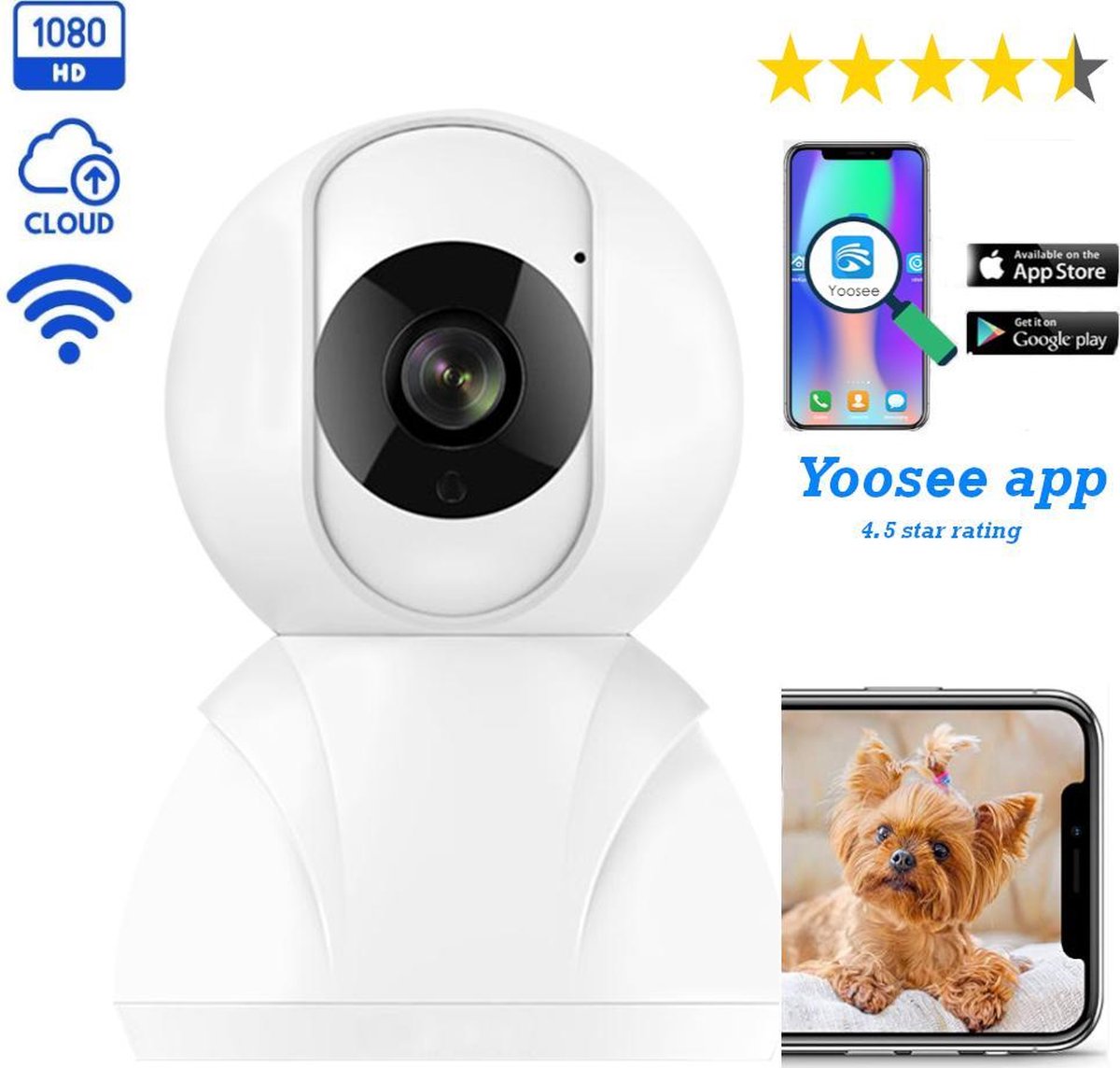 Huisdiercamera | Indoor camera | Met app | | Wifi | Full HD | Met spreekfunctie | Gratis installatiehulp | Hondencamera | Petcam | Two-way audio