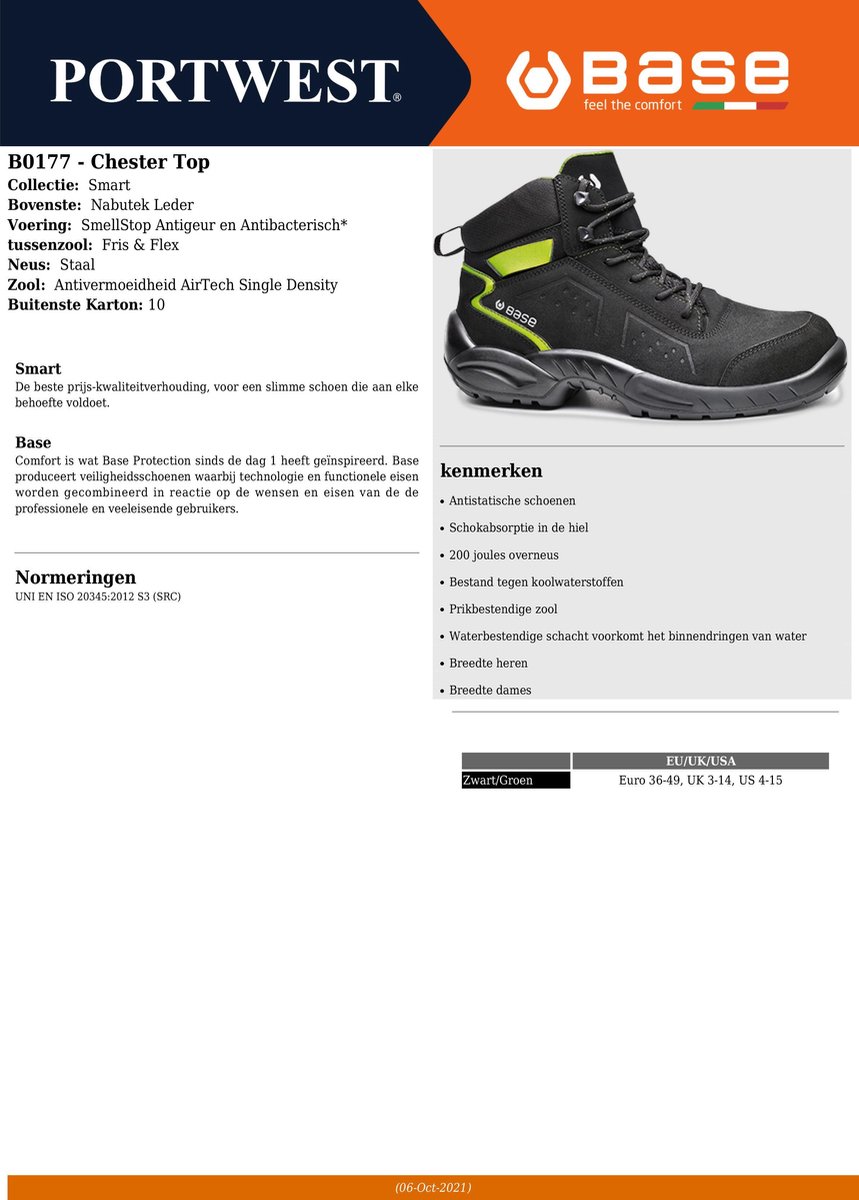 Portwest Base B0177 - Werkschoen Antigeur en Antibacterisch schoenen - S3  SRC - Zwart... | bol