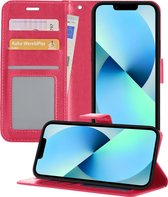 iPhone 13 Pro Hoesje Book Case Hoes - iPhone 13 Pro Hoes Case Portemonnee Cover Wallet Case Hoesje - Donker Roze