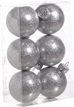 Veluw Kerstballen Kunststof - Twinkle Zilver - Ø6cm - Set van 6