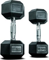 Bol.com Matchu Sports - Hexa dumbbells - Dumbells - 12.5KG - Set van 2 - Gewichten - Zwart aanbieding