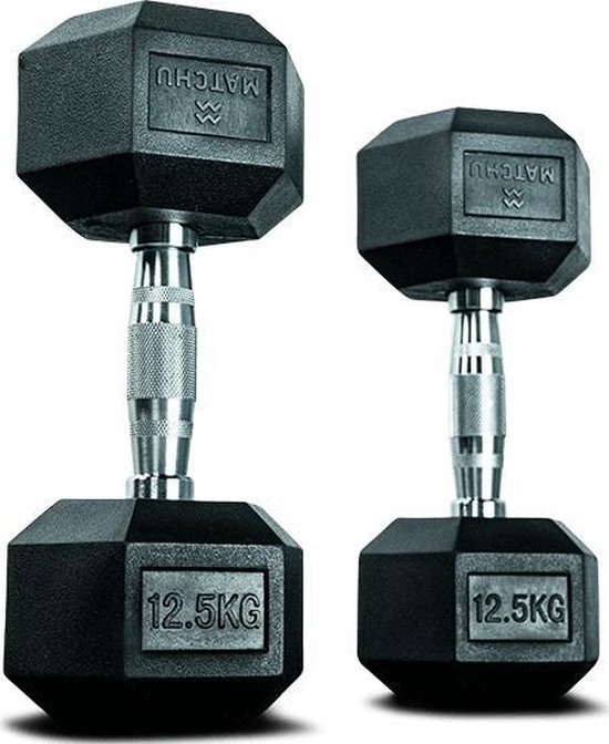 Matchu Sports - Hexa dumbbells - Dumbells - 12.5KG - Set van 2 - Gewichten - Zwart