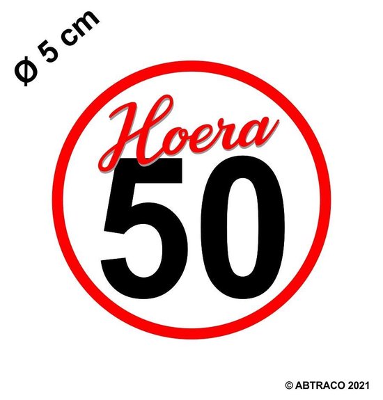 10 x  sticker (5cm)  Hoera 50 - Sluitsticker - Enveloppe Sticker - Cadeau sticker - 50 Jaar - rond 50 mm Verjaardag  - Sara Abraham - Gouden Huwelijk - Uitnodiging - Jubileum [©Abtraco network]