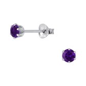 Joy|S - Zilveren ronde oorbellen - 4 mm - zirkonia (donker) paars