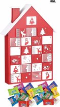 H&L houten Adventskalender - rood/wit huisje - 24 vakjes gevuld met Tiny Tony’s Chocolonely chocola - aftelkalender kerst - feestdagen