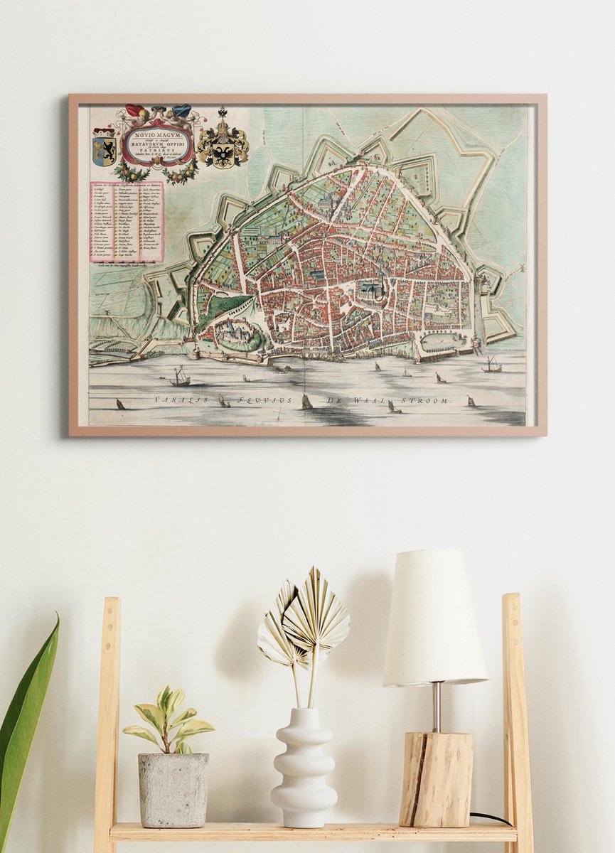 Esque Poster In Houten Lijst - Historische Oude Kaart Nijmegen - Stadsplattegrond - 1649 - Large 50x70 cm - Plattegrond