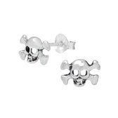 Joy|S - Zilveren skull oorbellen - 5 x 7 mm - doodskop - geoxideerd