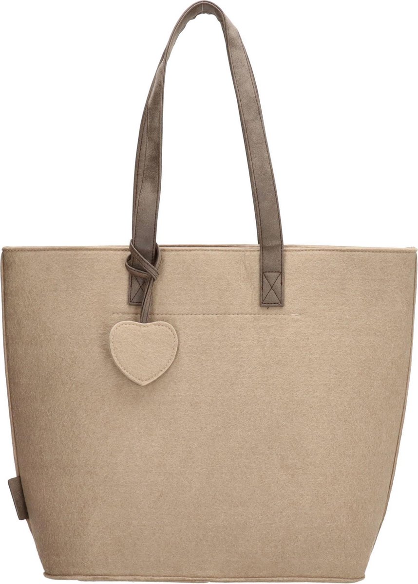 Beagles VILTEN Shopper Schoudertas Beige Vilt met Rits TRENDY