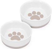 Navaris set van 2 voerbakjes - Voor hond en kat - Etensbak en waterbak van porselein - Met siliconen antislip onderzijde - Wit/Roze