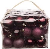 Veluw Kerstballen Kunststof - Mix Bordeaux - Ø6cm - Set van 48