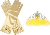 Het Betere Merk - Prinsessen Speelgoed- Goudkleurige handschoenen voor bij je prinsessenjurk - Kroon pluche