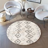 Tapiso Boho Vloerkleed Rond Beige Shaggy Bohemian Scandinavisch Modern Slaapkamer Woonkamer Hal Maat- 200x200