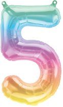 Folieballon ‘5’ Regenboog Pastel - 40 Centimeter