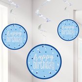 Hangdecoratie Happy Birthday Blauw 81cm 6st