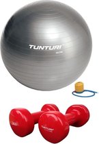 Tunturi - Fitness Set - Vinyl Dumbbell 2 x 3 kg  - Gymball Zilver 65 cm