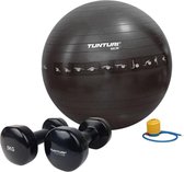 Tunturi - Fitness Set - Vinyl Dumbbell 2 x 5 kg - Gymball Zwart met Anti Burst 55 cm