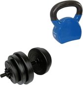 Tunturi - Fitness Set - Vinyl Halterset 15 kg - Kettlebell 12 kg