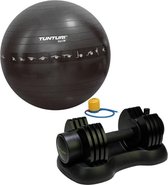 Tunturi - Fitness Set - Verstelbare Dumbbellset 12,5 kg - Gymball Zwart met Anti Burst 90 cm