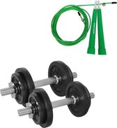 Tunturi - Fitness Set - Halterset 20 kg incl 2 Dumbbellstangen  - Springtouw Groen