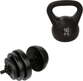 Tunturi - Fitness Set - Vinyl Halterset 15 kg - Kettlebell 16 kg