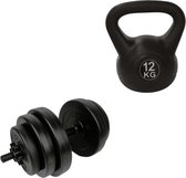 Tunturi - Fitness Set - Vinyl Halterset 15 kg - Kettlebell 12 kg